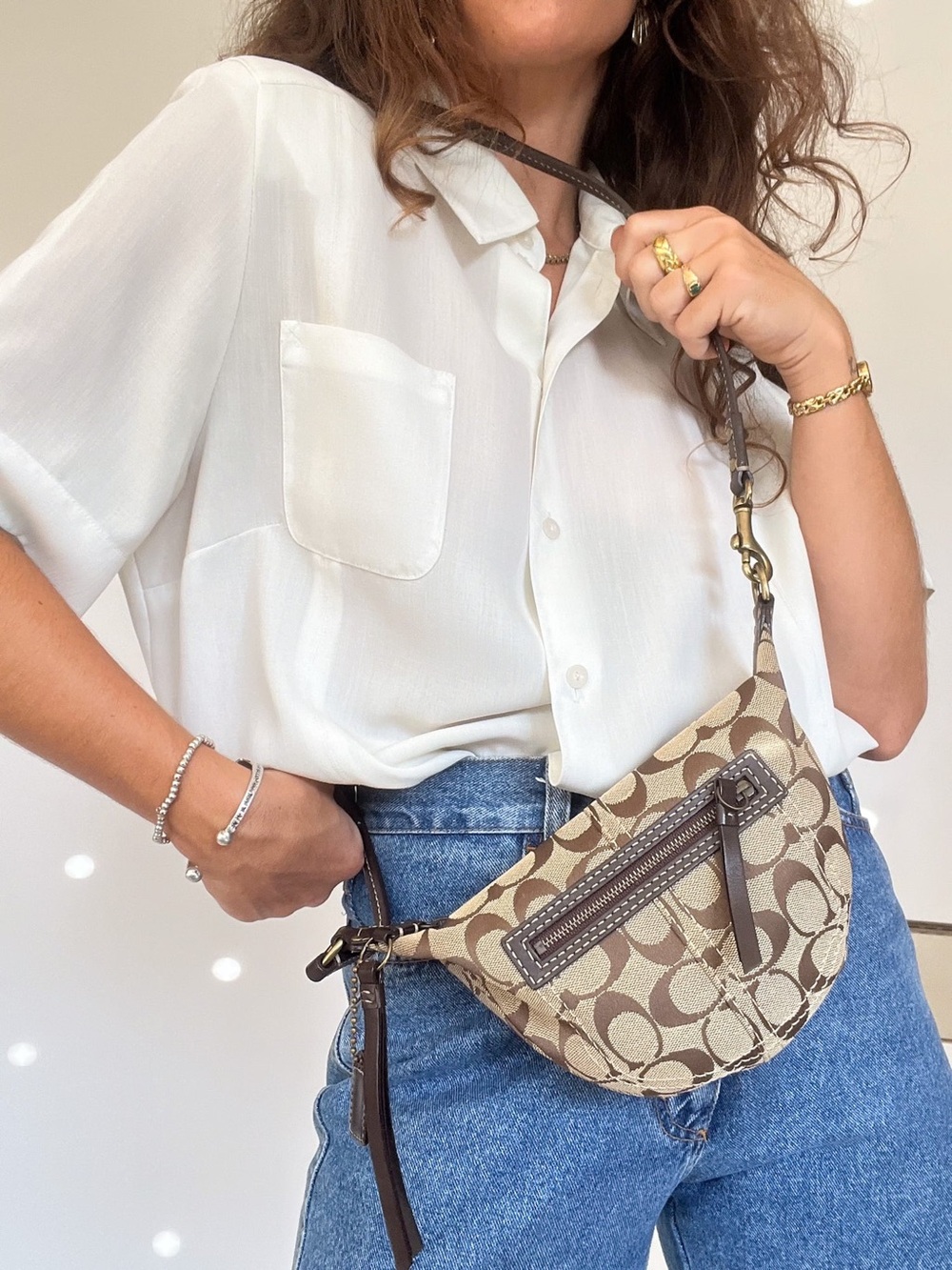 Vtg Y2K Coach Mini Signature Brown Canvas Saddle Bag Crossbody Genuine Leather